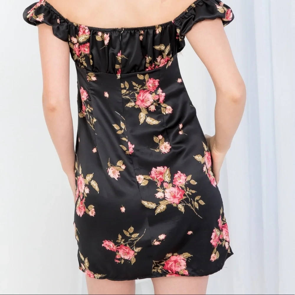 NWOT Black Floral Print Dress With Matching Bandana - Picture 4 of 6